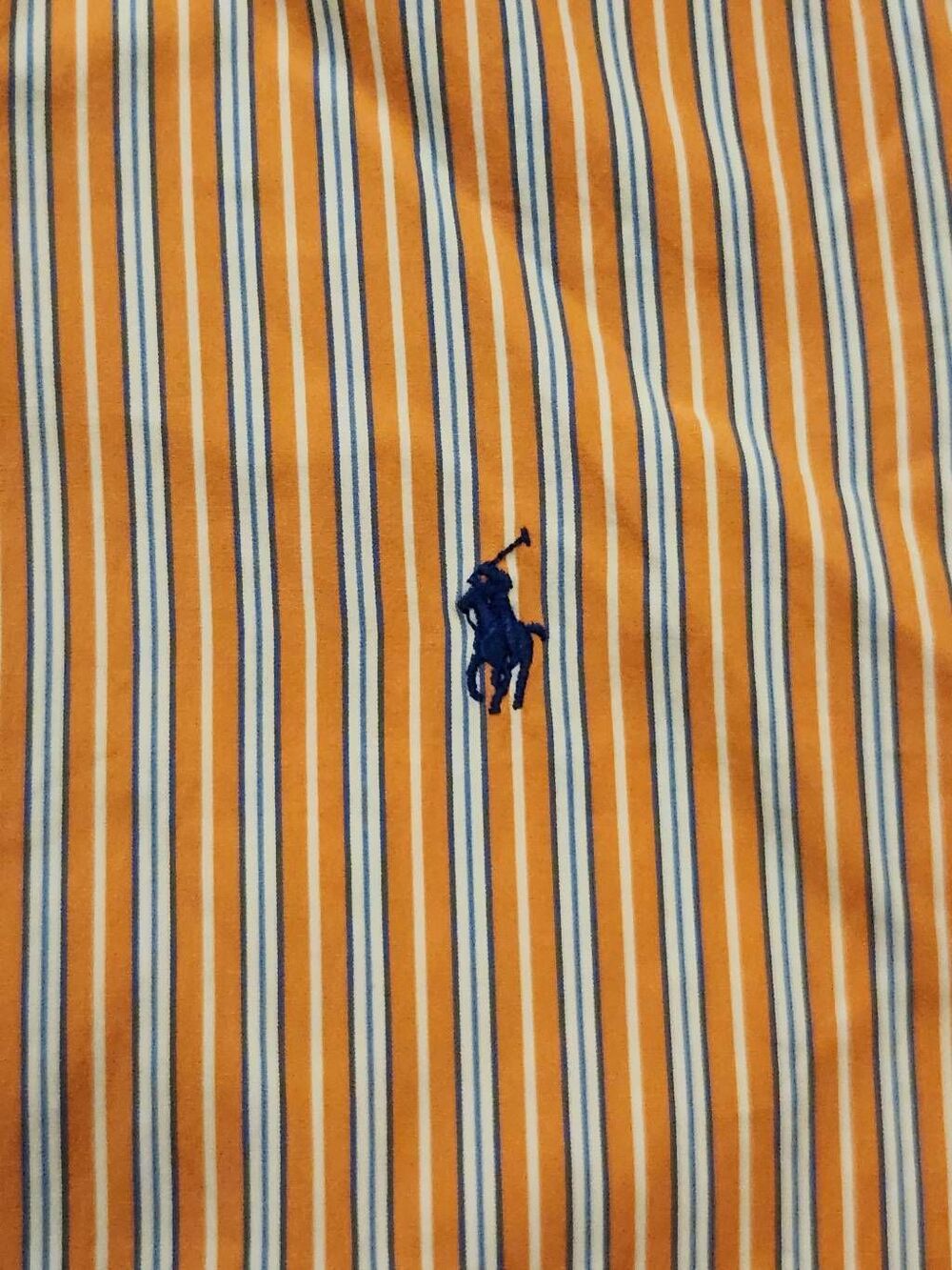 Polo Ralph Lauren Striped Orange Blue Mens med button up Navy pony cotton